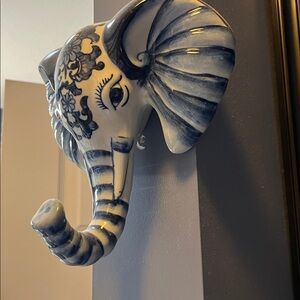 Ceramic Elephant Wall Art in Blue and White
